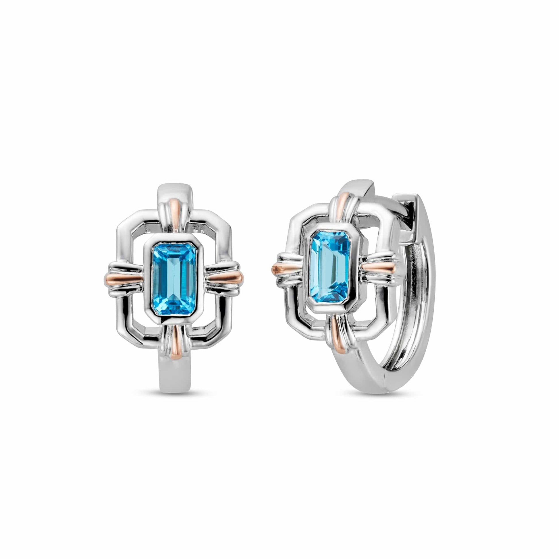Royal Clogau® Sterling Silver Gateways Huggie Hoop Earrings with Swiss Blue Topaz