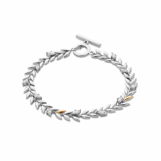 Royal Clogau® Sterling Silver Leaf T-Bar Bracelet with Swarovski® Zirconia