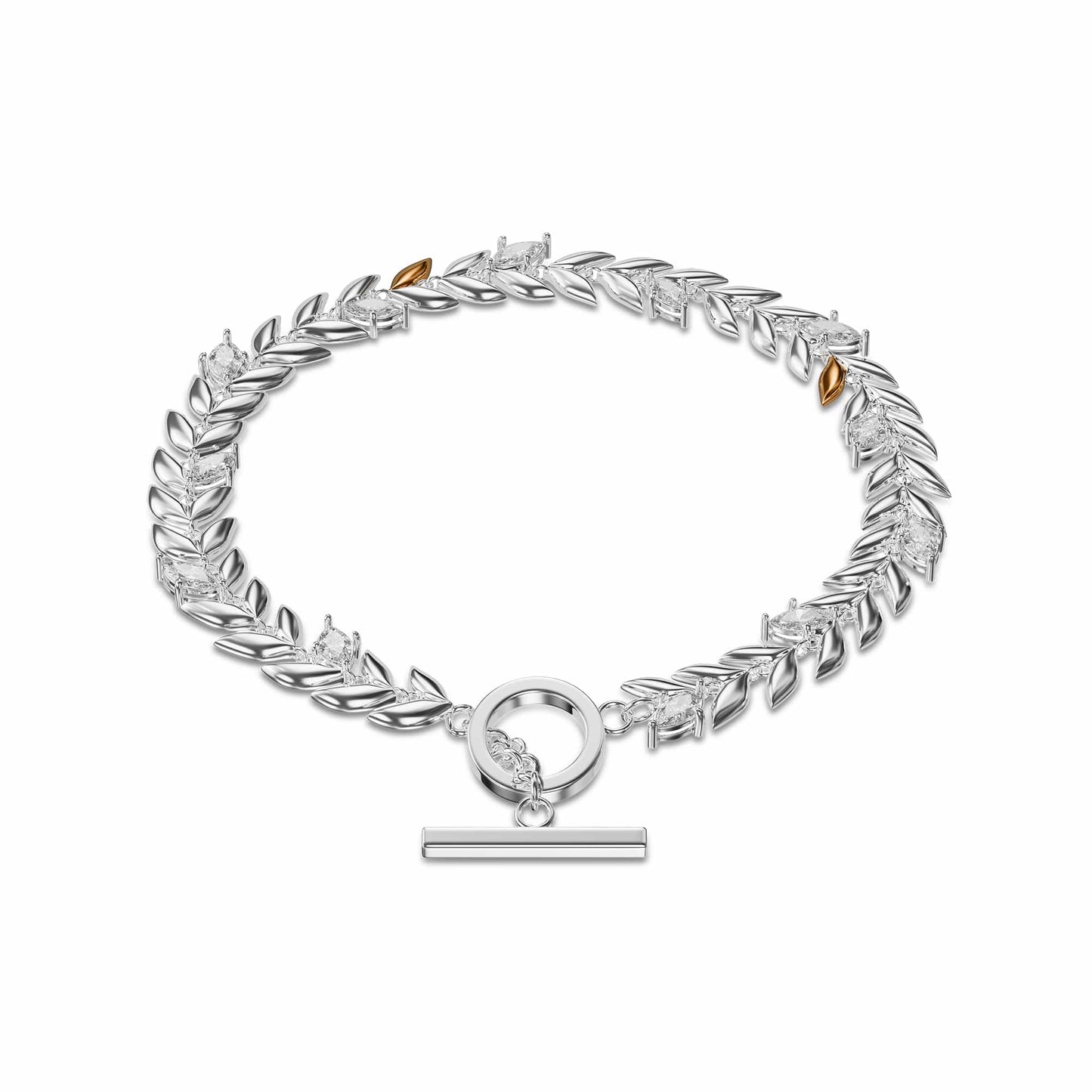 Royal Clogau® Sterling Silver Leaf T-Bar Bracelet with Swarovski® Zirconia