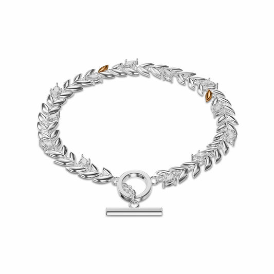 Royal Clogau® Sterling Silver Leaf T-Bar Bracelet with Swarovski® Zirconia