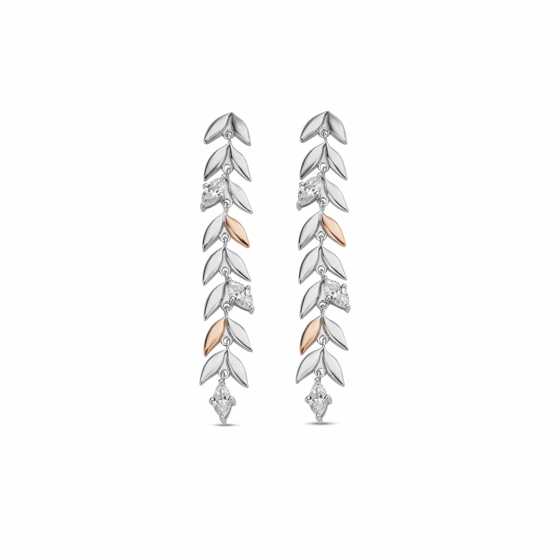 Royal Clogau® Sterling Silver Leaf Drop Earrings with Swarovski® Zirconia