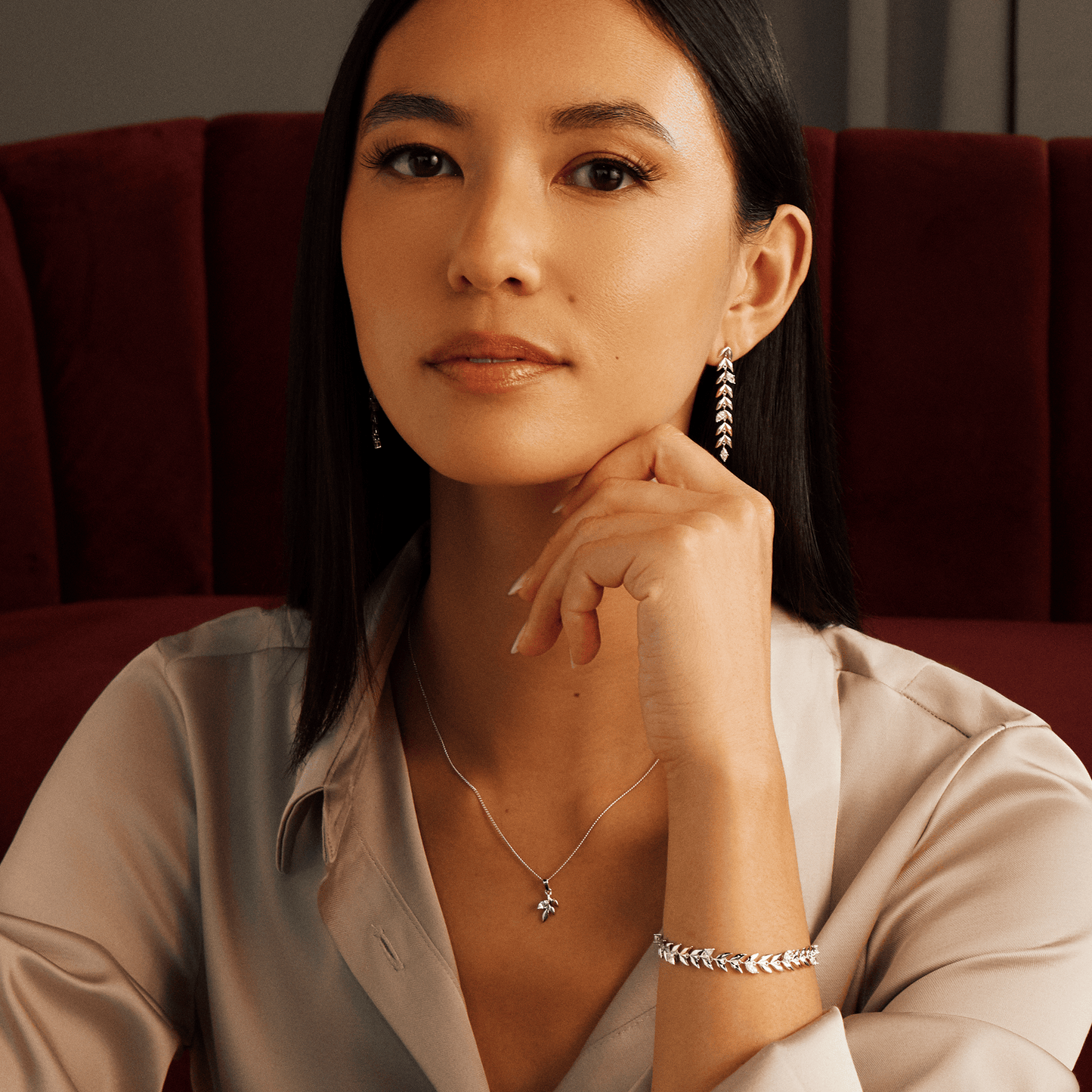 Royal Clogau® Sterling Silver Leaf T-Bar Bracelet with Swarovski® Zirconia