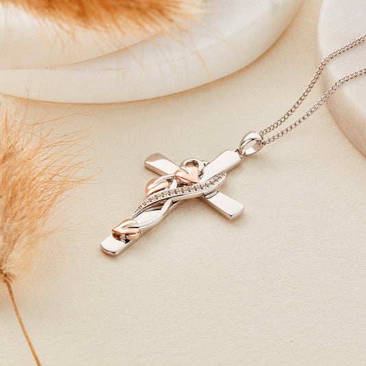 Tree of Life® Sterling Silver Vine Cross Pendant with Topaz