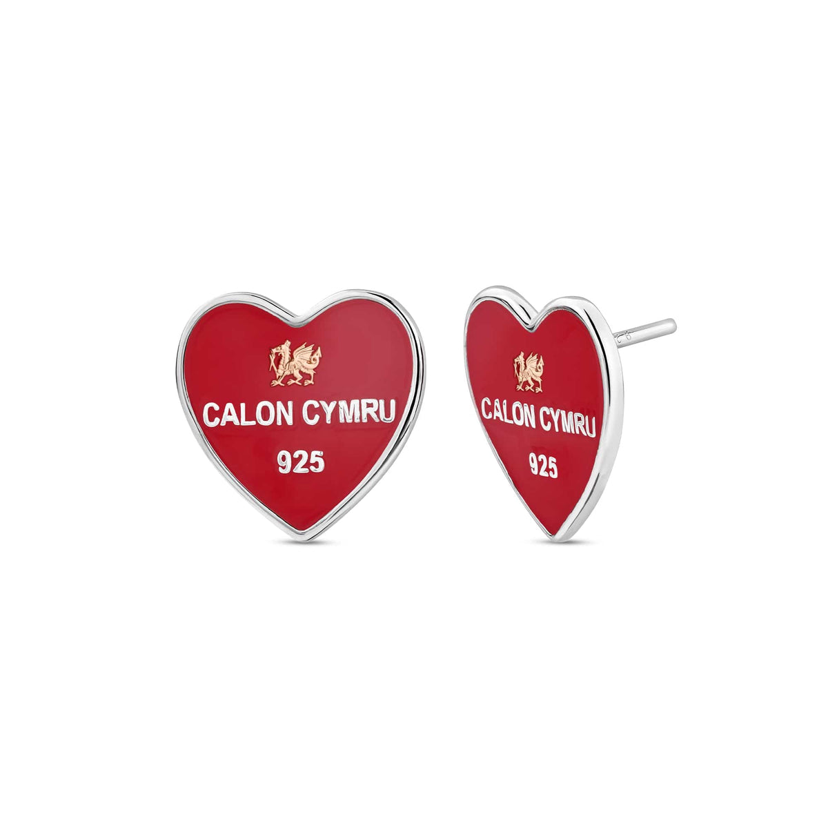 WRU Sterling Welsh Heart Stud Earrings