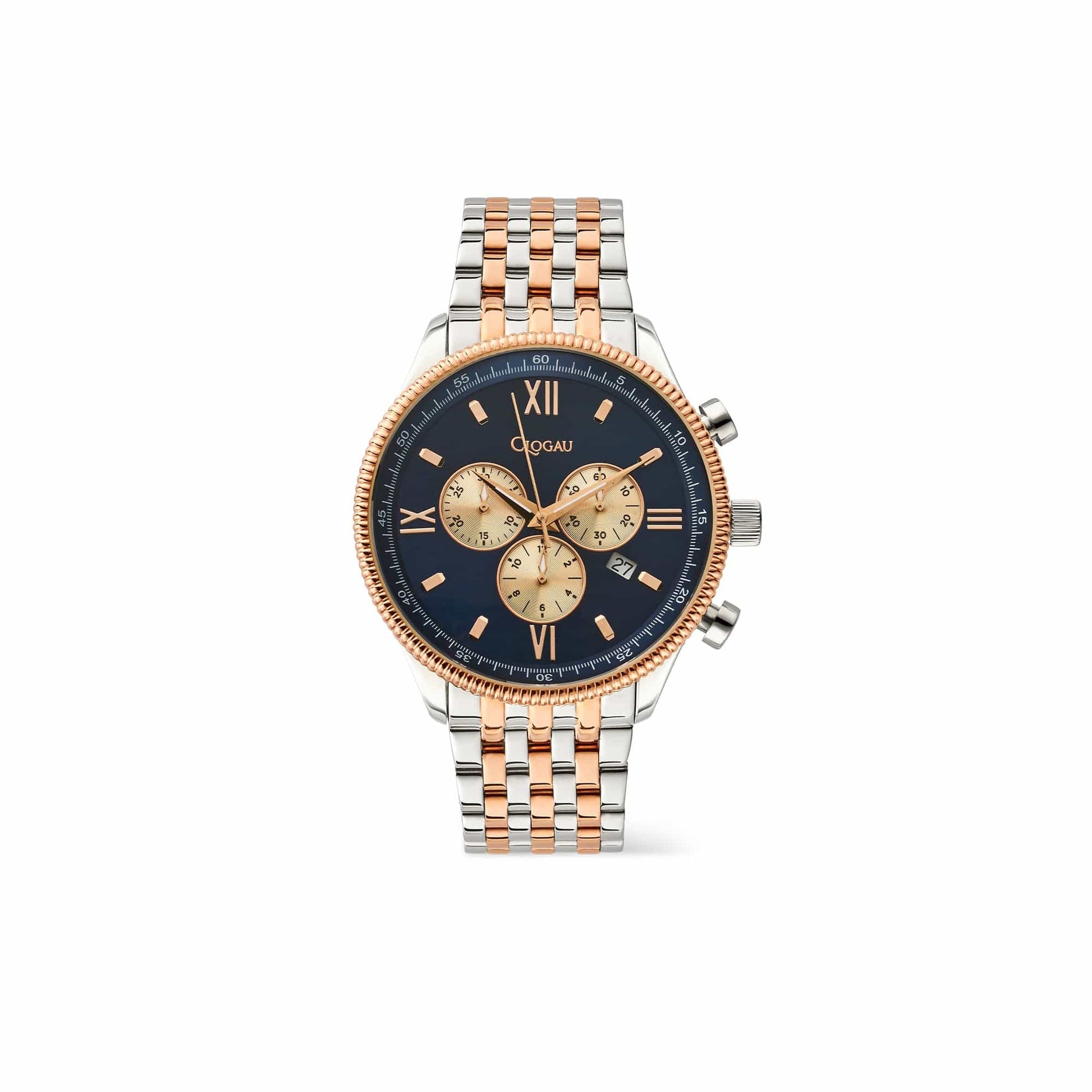 Dinas Two-Tone Rose Gold Watch with Navy Blue Dial – Clogau