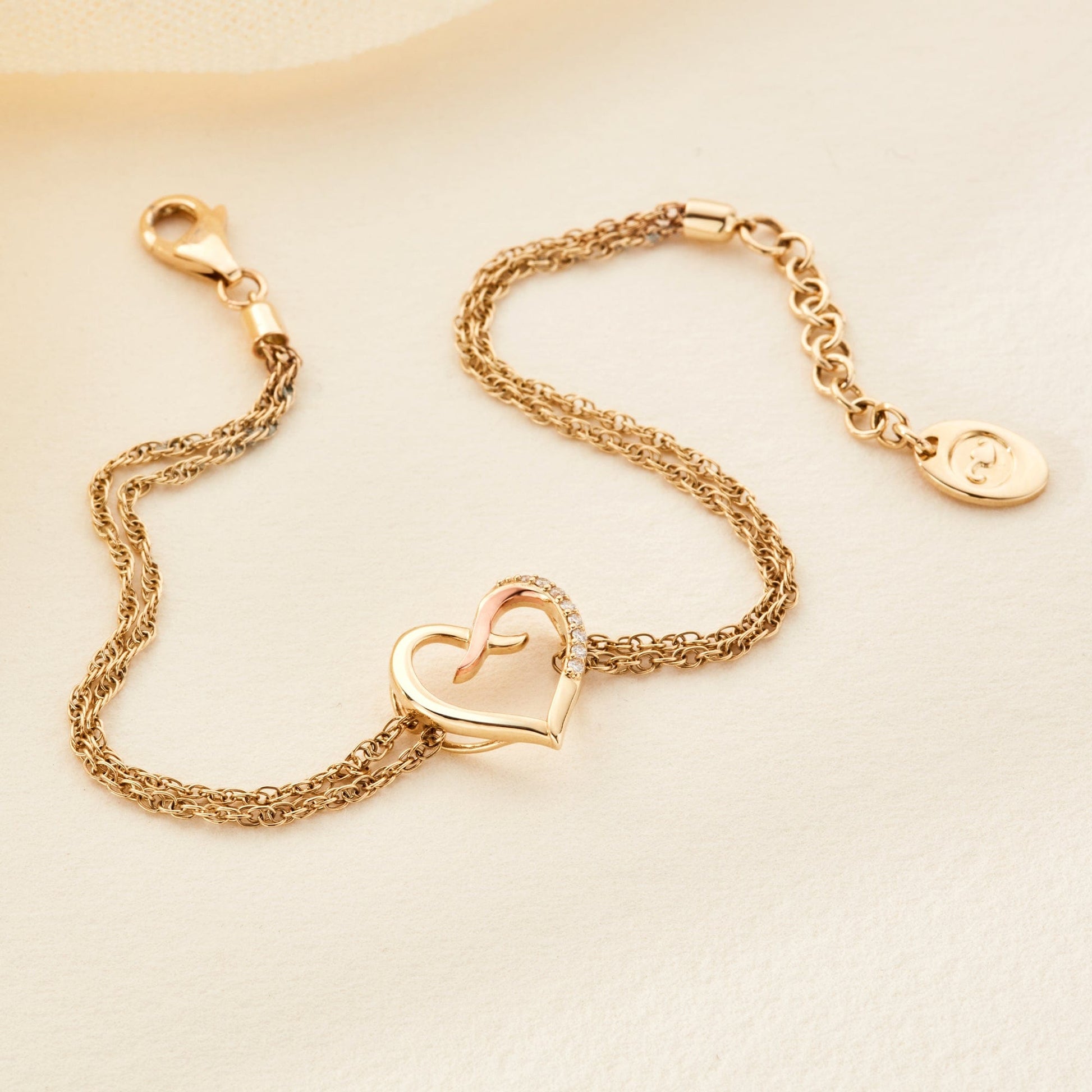 Forever Yours 9ct Solid Gold Kiss Double-Chain Bracelet with Diamonds