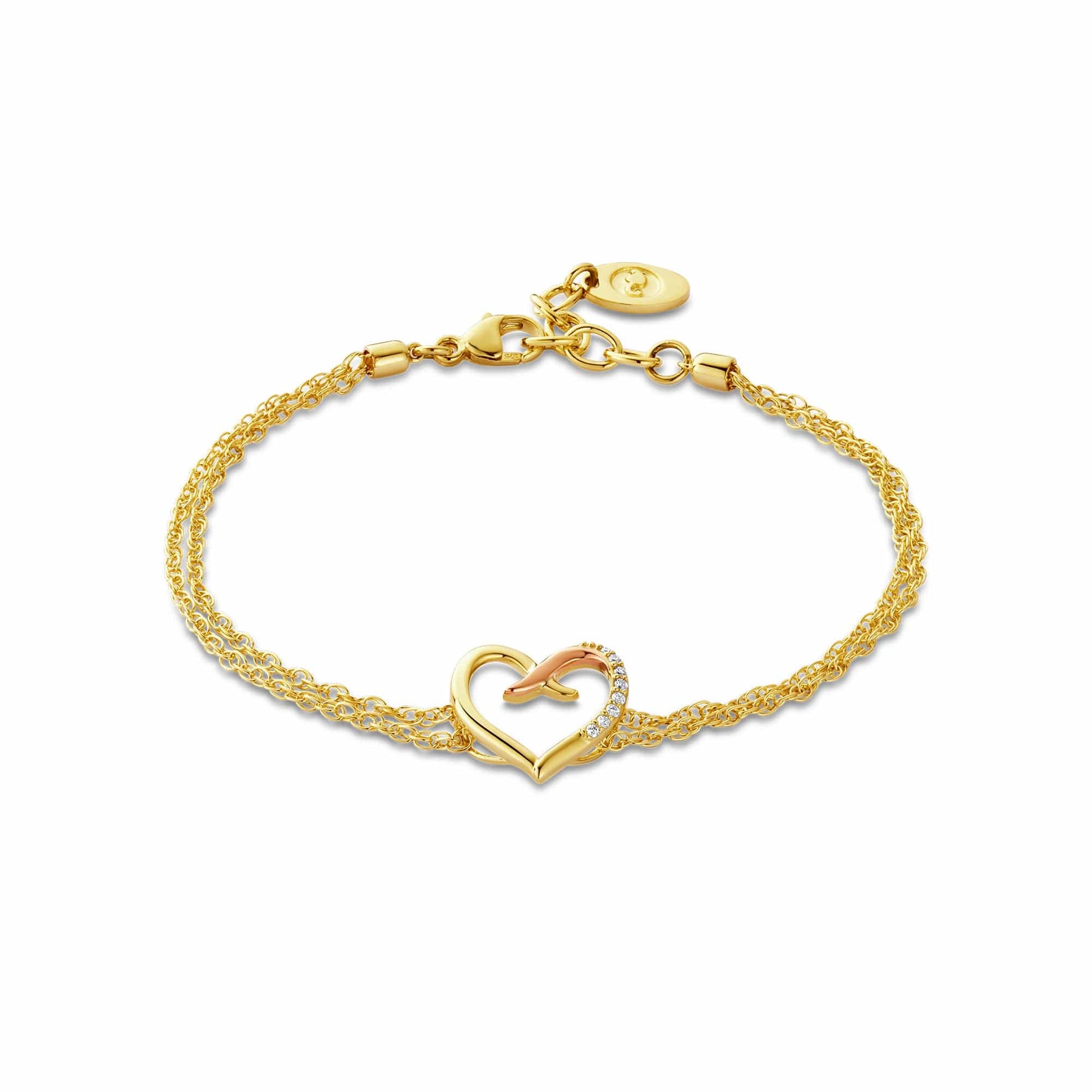 Forever Yours 9ct Solid Gold Kiss Double-Chain Bracelet with Diamonds