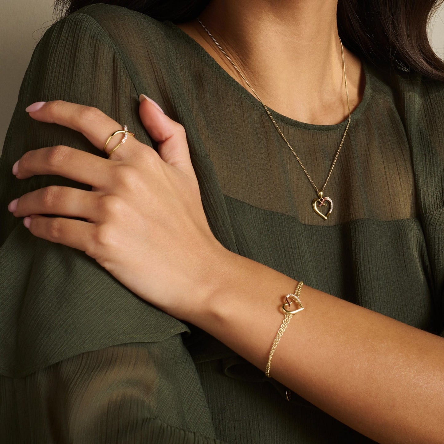 Forever Yours 9ct Solid Gold Kiss Double-Chain Bracelet with Diamonds