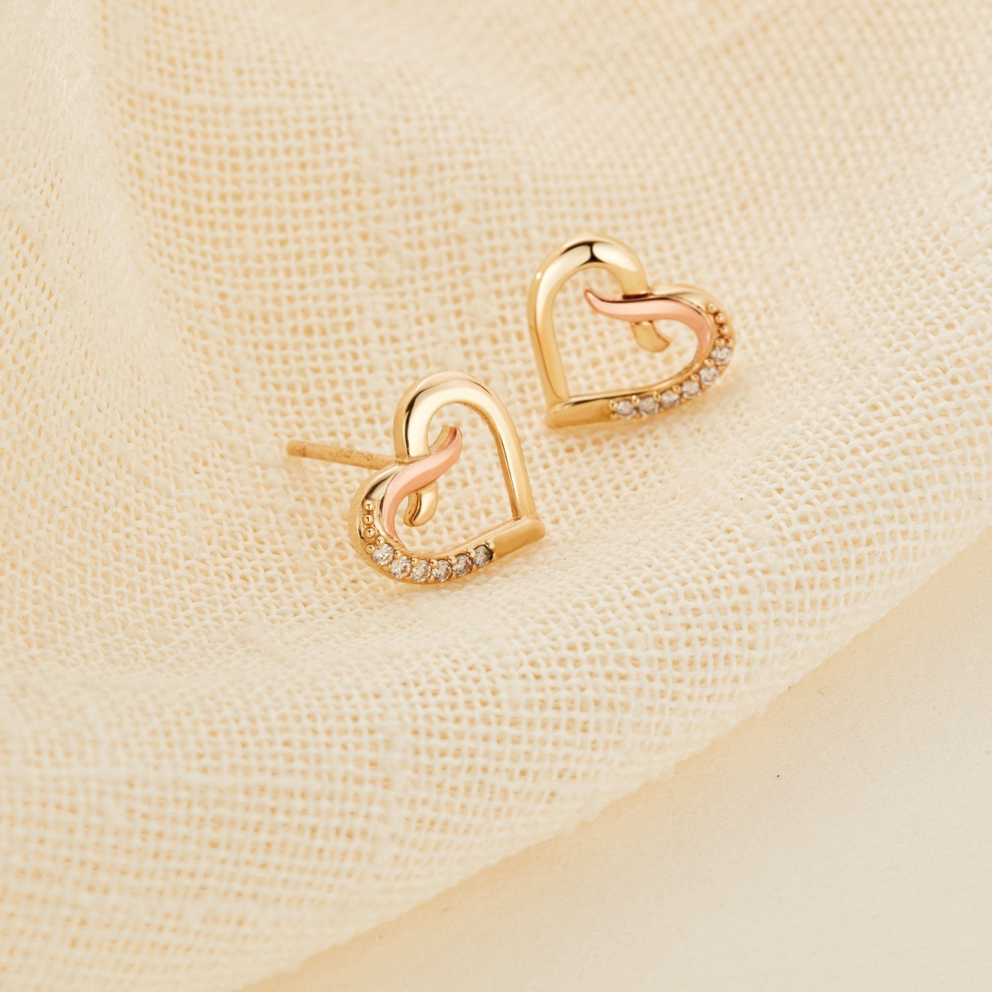 Forever Yours 9ct Solid Gold Kiss Stud Earrings with Diamonds
