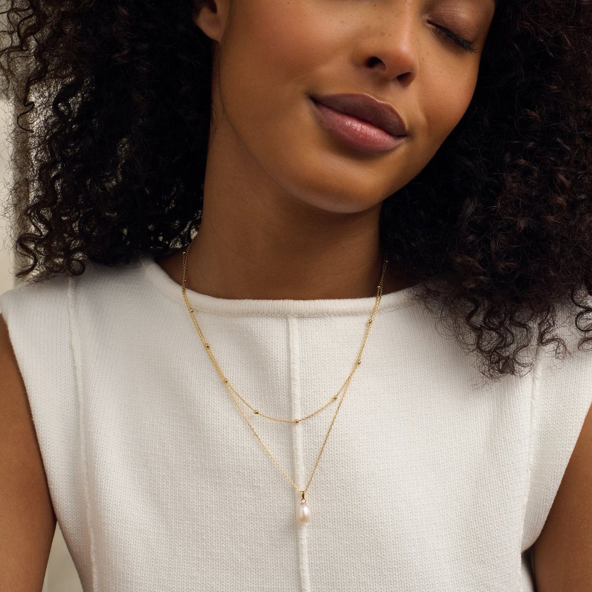 Nature's Wonder 9ct Solid Gold Beachcomber Layered Necklace with Pearl