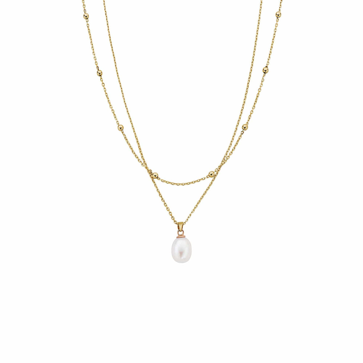 Natures Wonder 9ct Solid Beachcomber Layered Necklace Pearl