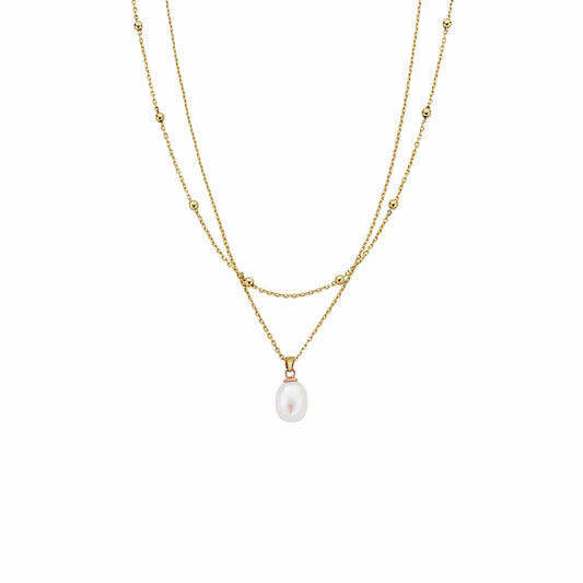 Nature's Wonder 9ct Solid Gold Beachcomber Layered Necklace with Pearl
