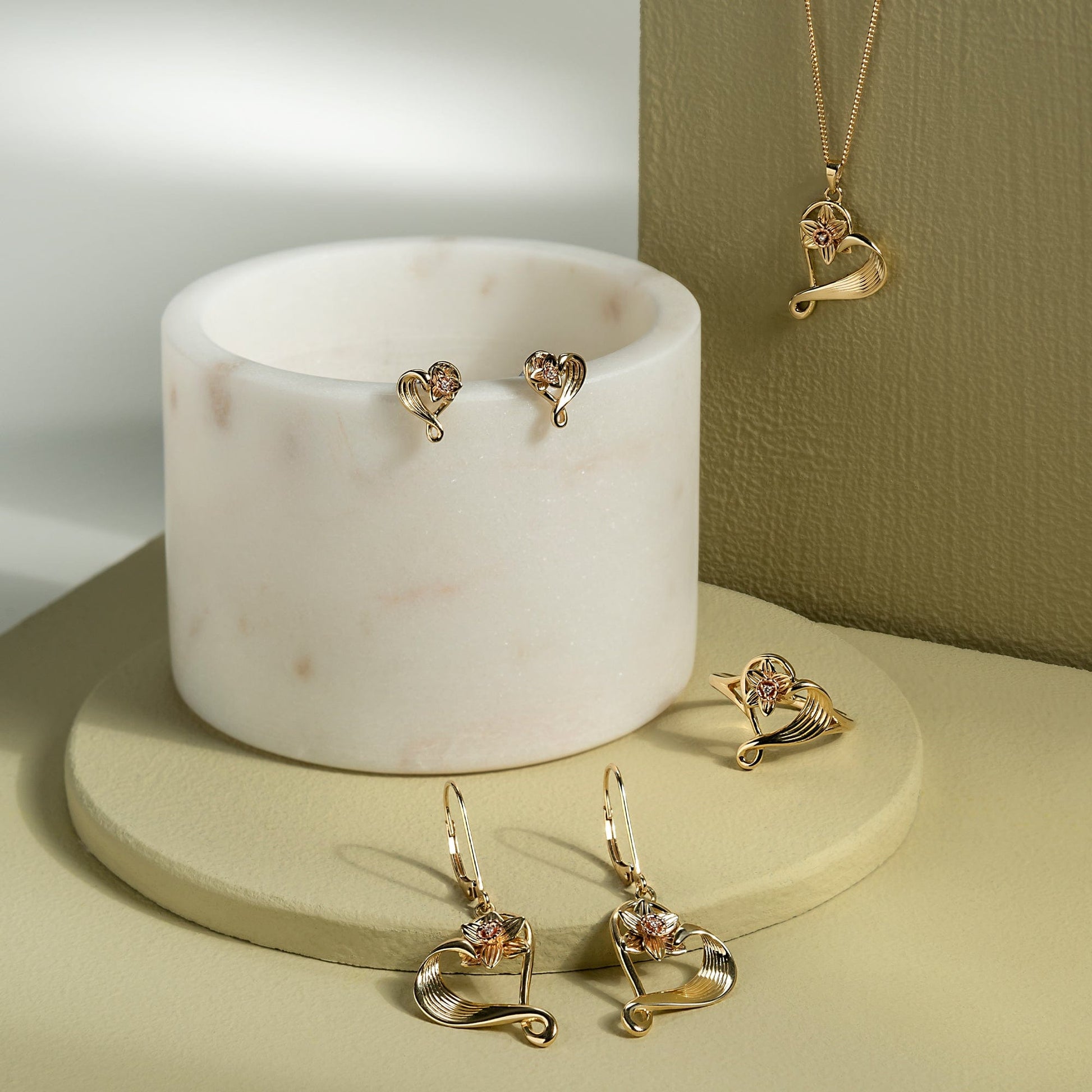 St David's Daffodil Gold and Diamond Stud Earrings