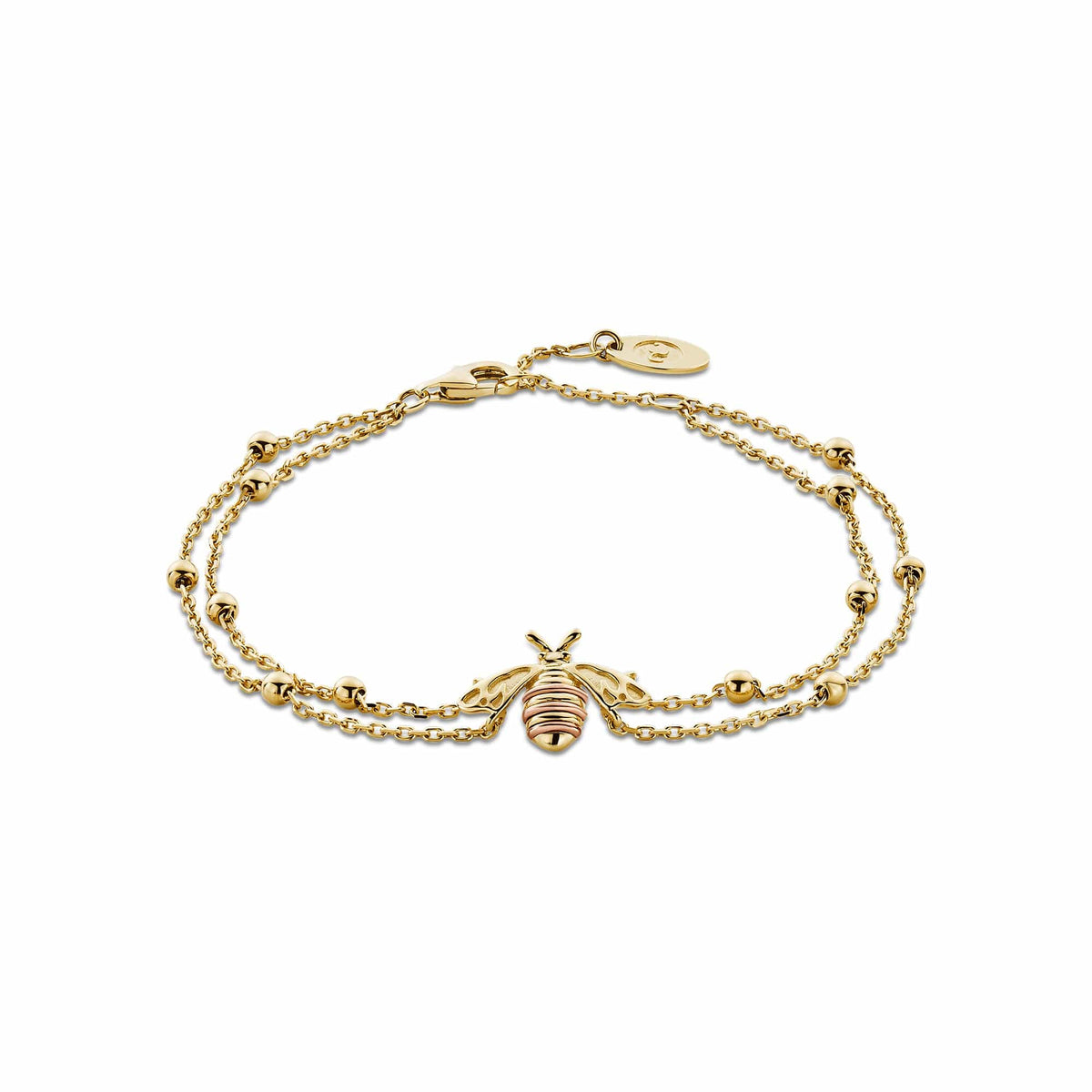Natures Wonder 9ct Solid Honey Bee Double Chain Bracelet