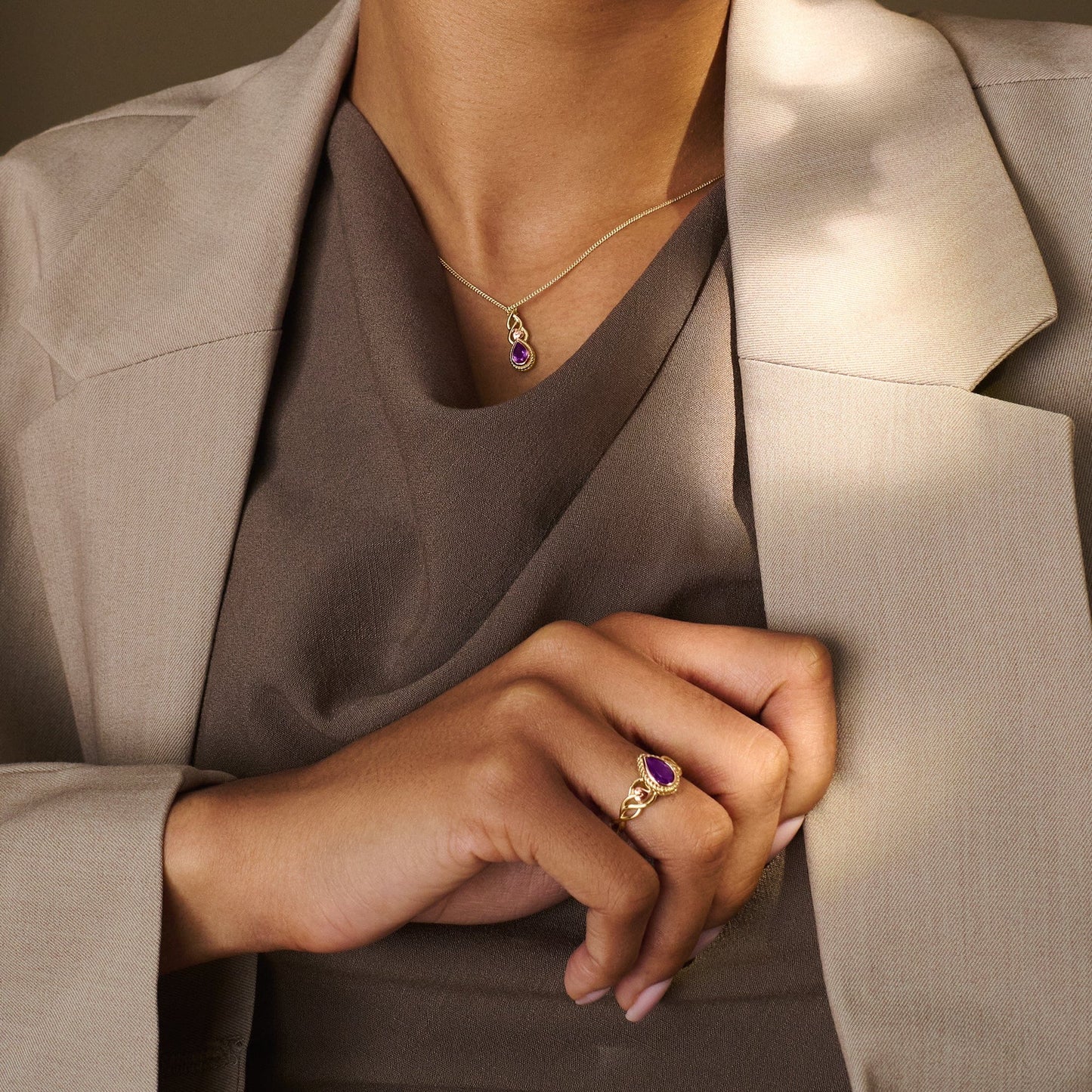 Royal Clogau® 9ct Solid Gold Delphinium Pendant with Amethyst