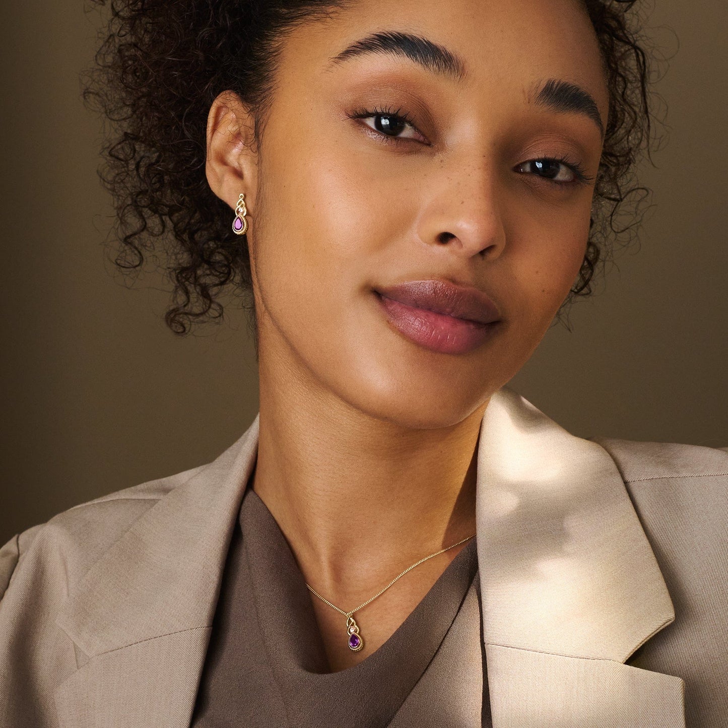 Royal Clogau® 9ct Solid Gold Delphinium Pendant with Amethyst