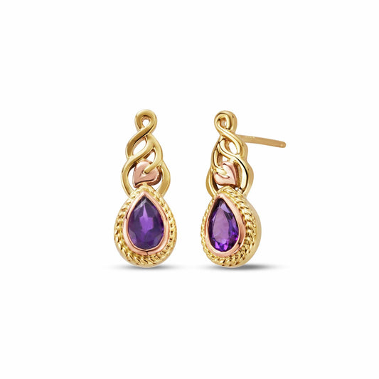 Royal Clogau®  9ct Solid Gold Delphinium Earrings with Amethysts