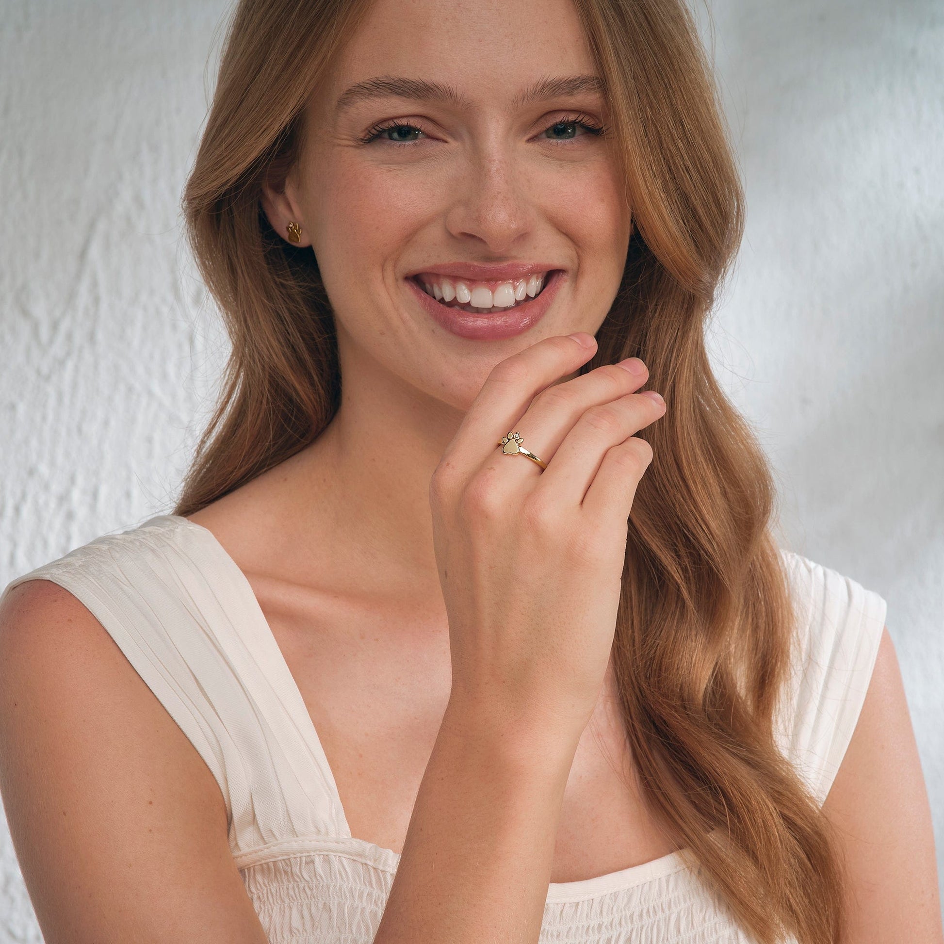 Paw Prints on My Heart Gold and Diamond Stacking Ring