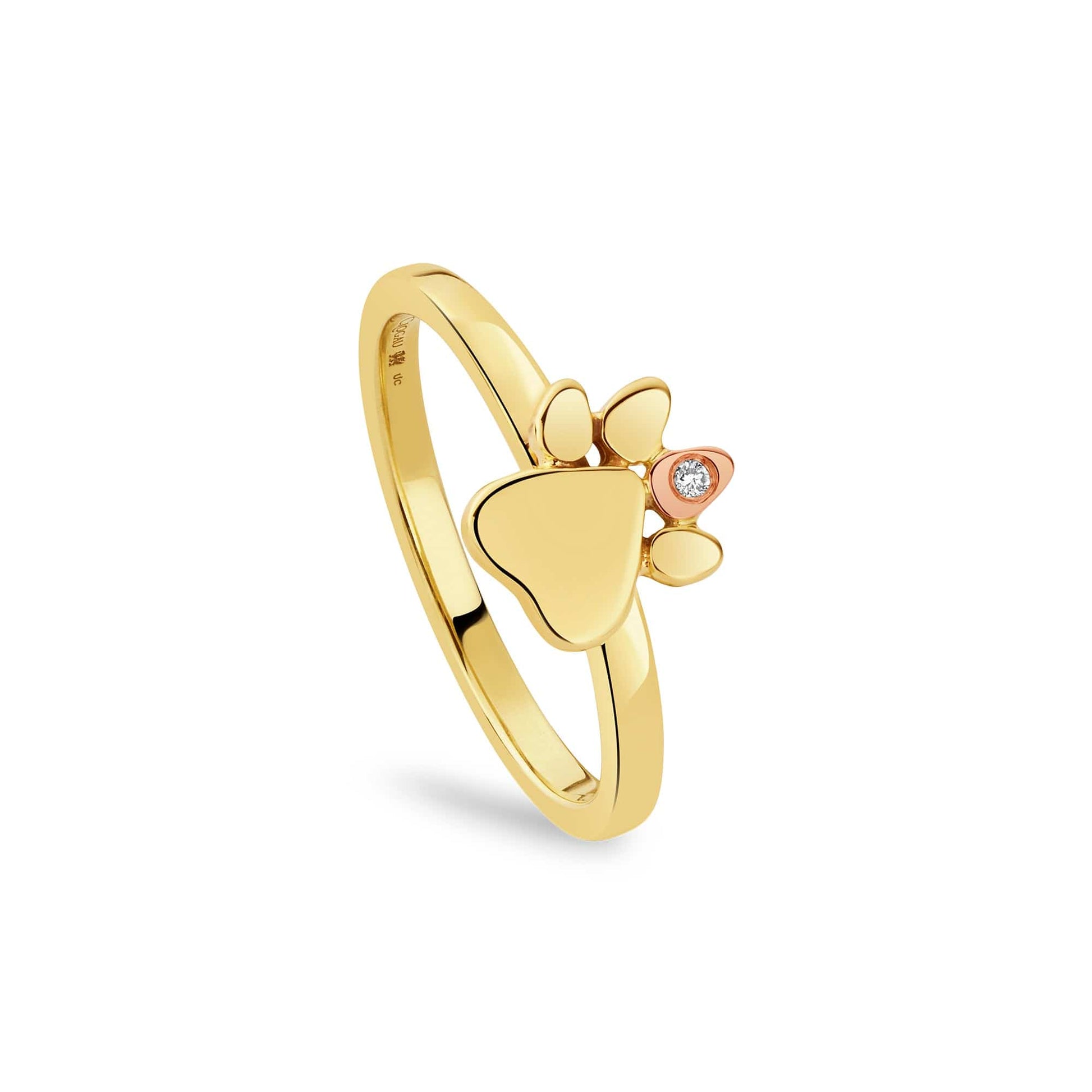 Paw Prints 9ct Solid Gold Stacking Ring with Diamond – Clogau