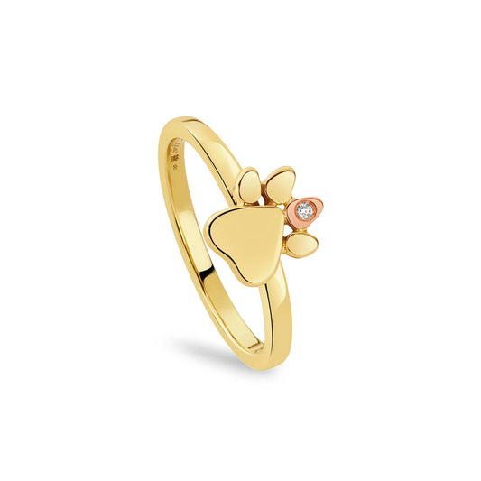 Paw Prints 9ct Solid Gold Stacking Ring with Diamond