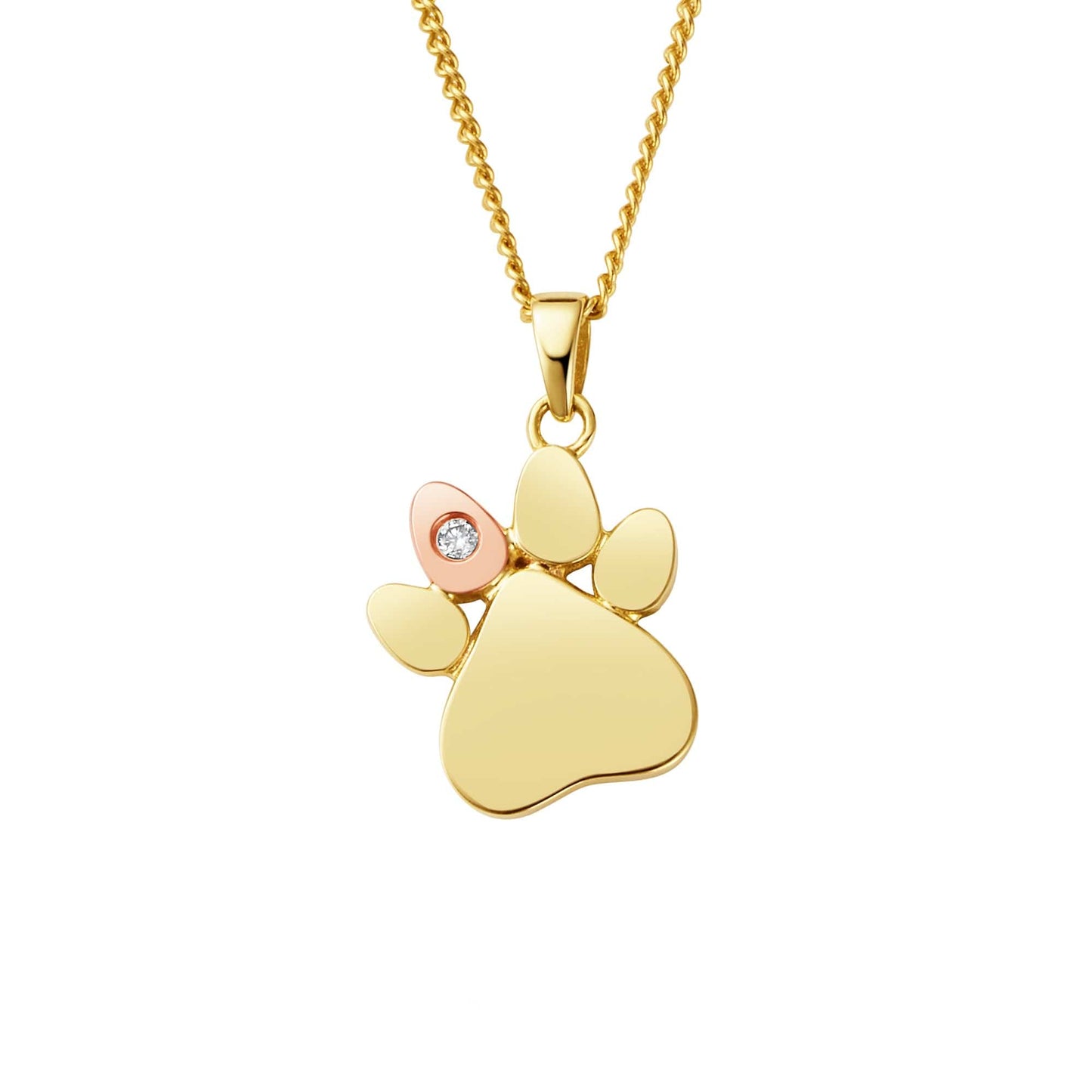 Paw Prints 9ct Solid Gold Pendant with Diamond