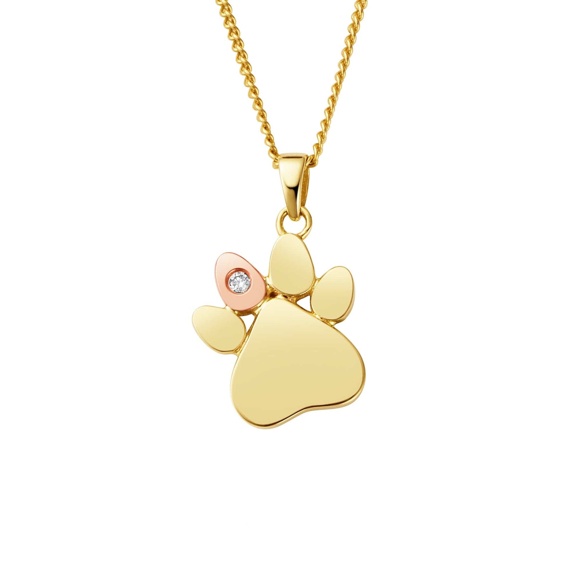 Paw Prints 9ct Solid Gold Pendant with Diamond