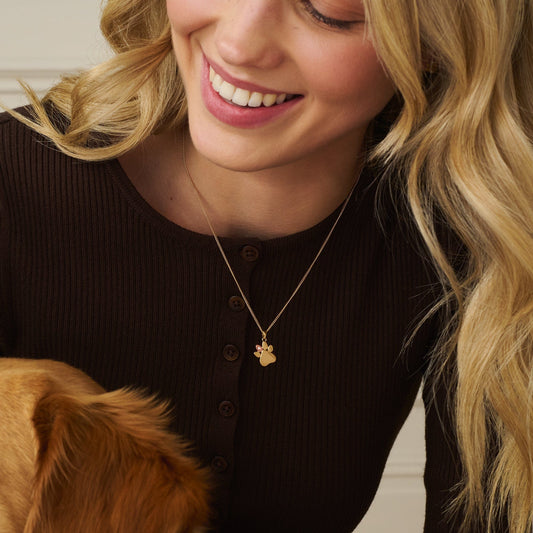 Paw Prints 9ct Solid Gold Pendant with Diamond