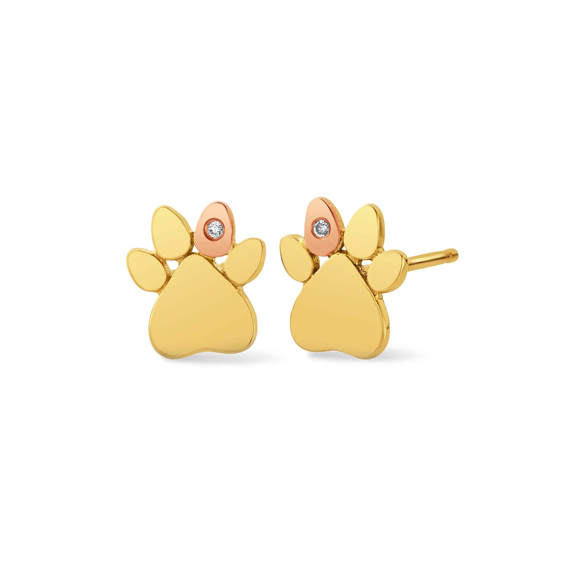 Paw Prints 9ct Solid Gold Stud Earrings with Diamonds