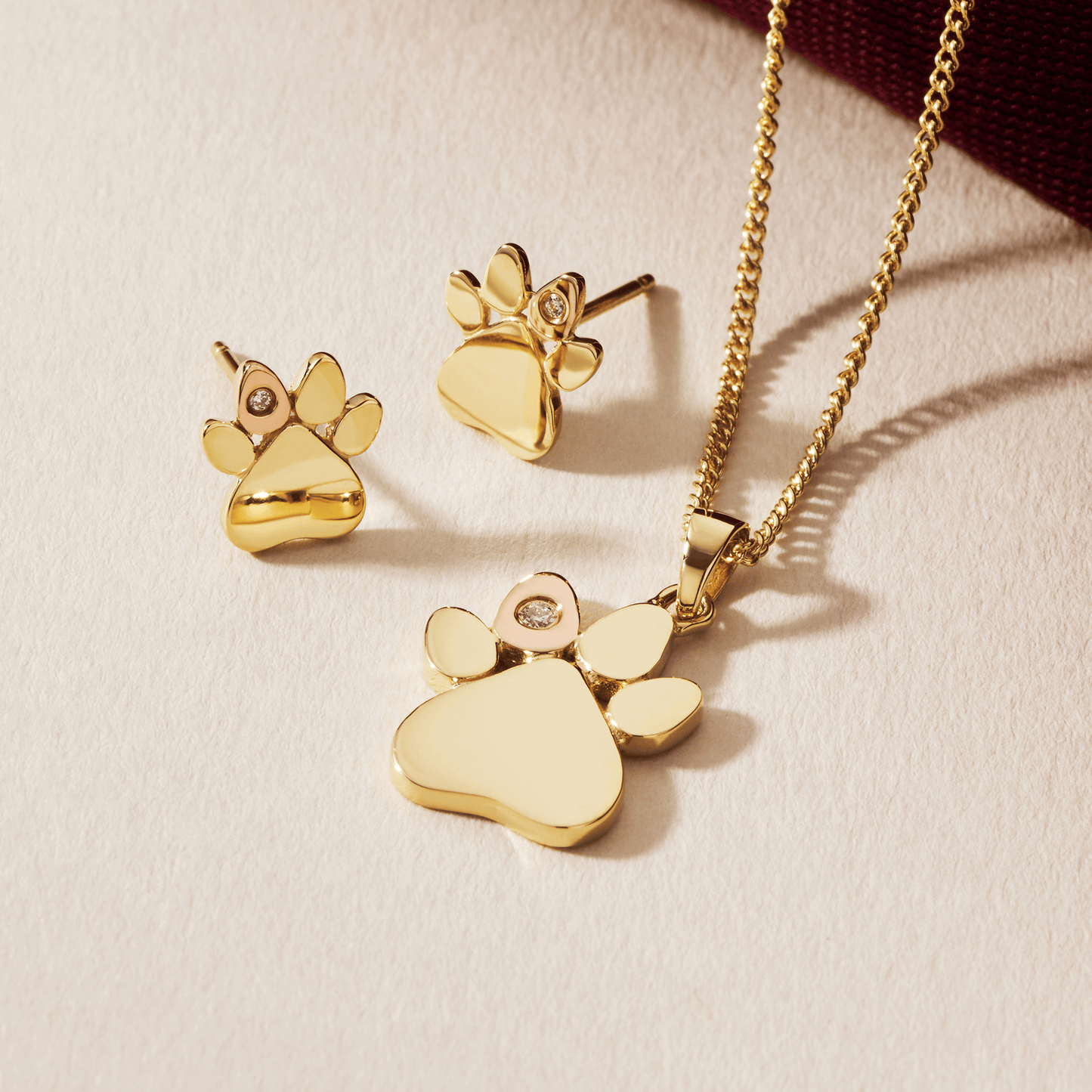 Paw Prints 9ct Solid Gold Pendant with Diamond