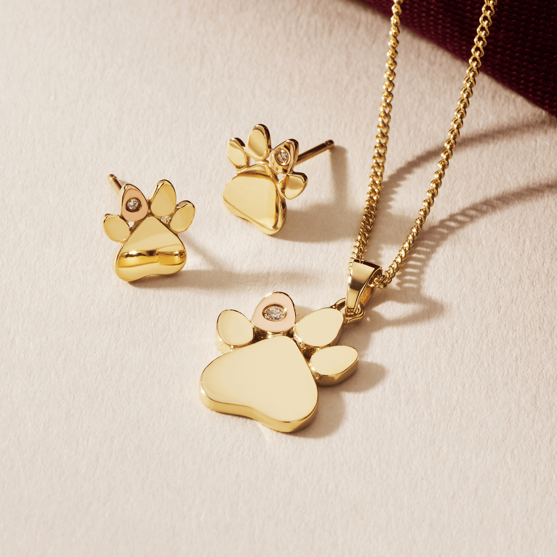 Paw Prints 9ct Solid Gold Pendant with Diamond