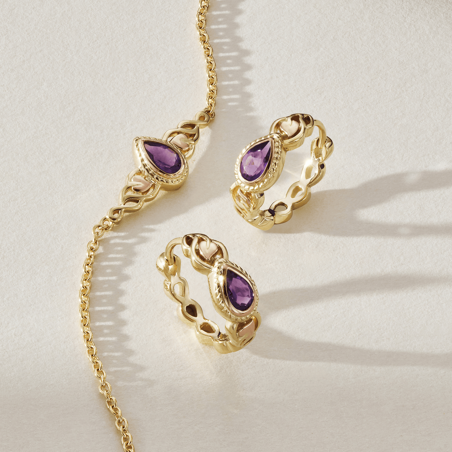 Royal Clogau® 9ct Solid Gold Delphinium Huggie Hoop Earrings with Amethysts
