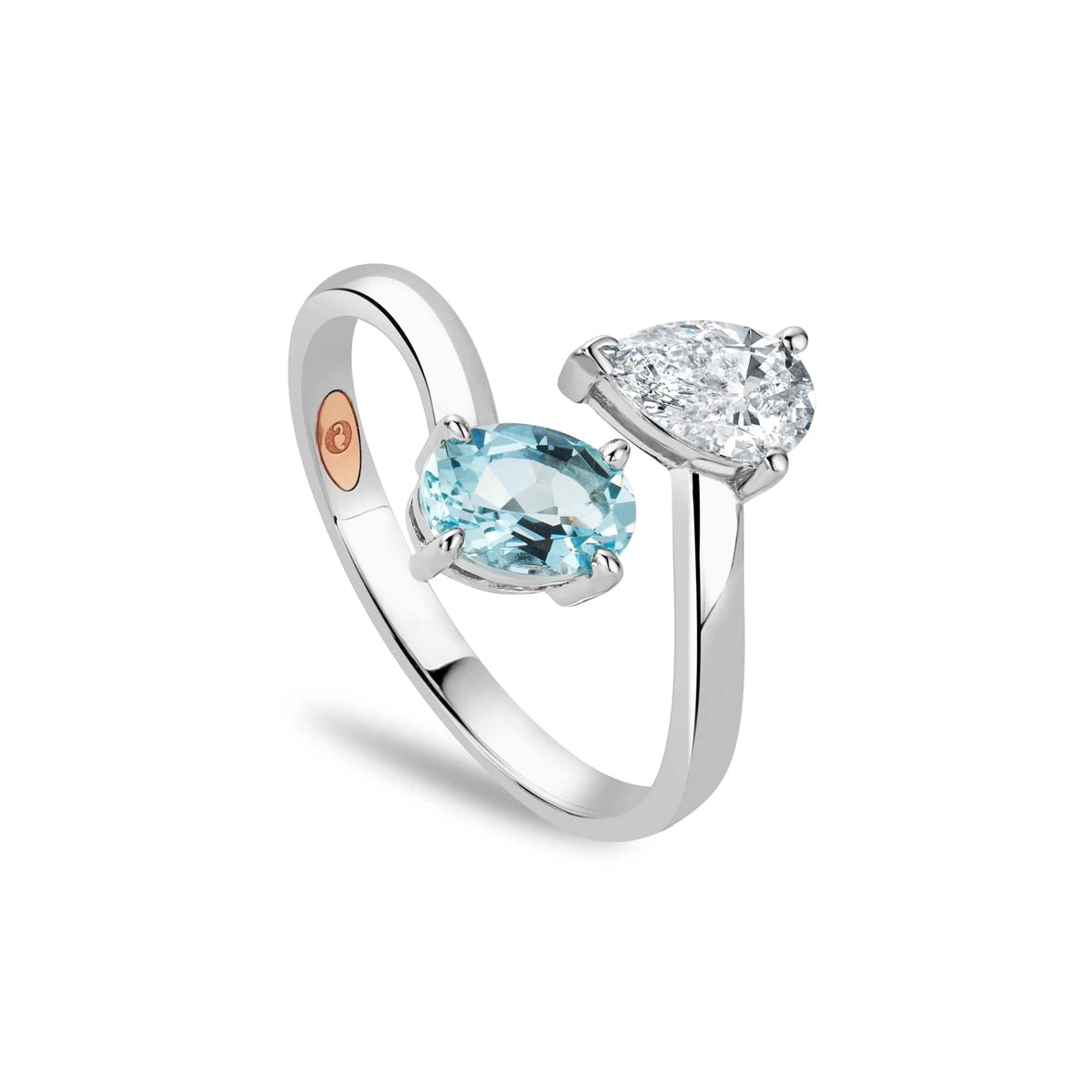 Promises 9ct Solid White Gold Ring Oval Cut Aquamarine & 0.5ct Lab Grown Diamond