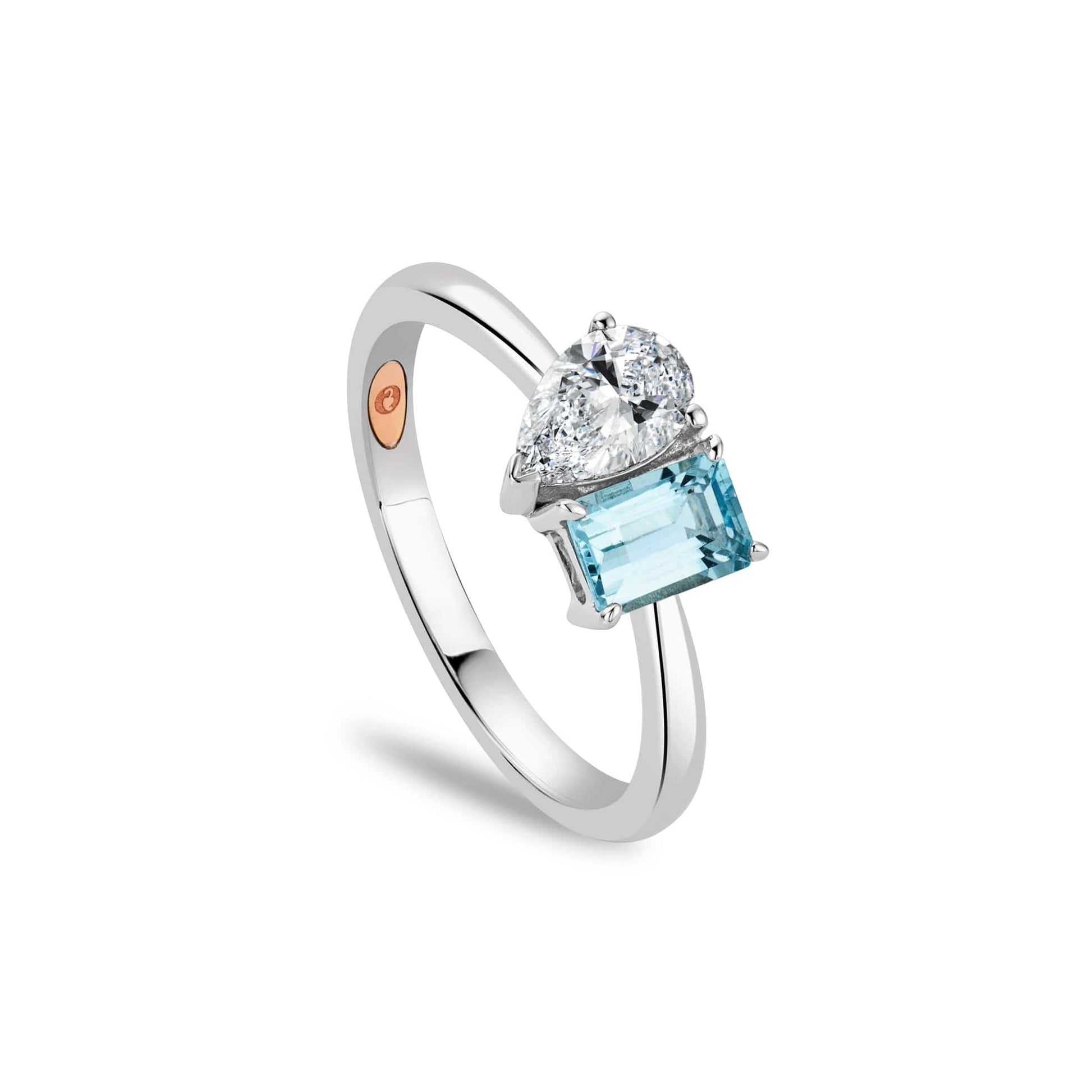 Promises 9ct Solid White Gold Ring with Emerald-Cut Aquamarine & 0.5ct Lab-Grown Diamond
