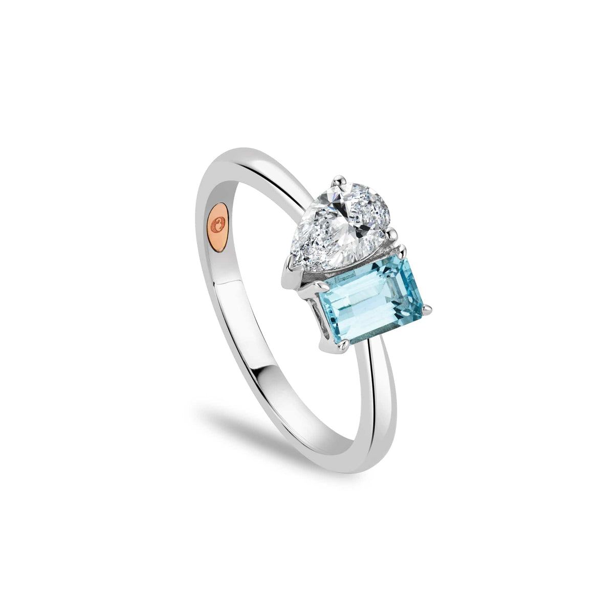 Promises 9ct Solid White Gold Ring Emerald Cut Aquamarine & 0.5ct Lab Grown Diamond