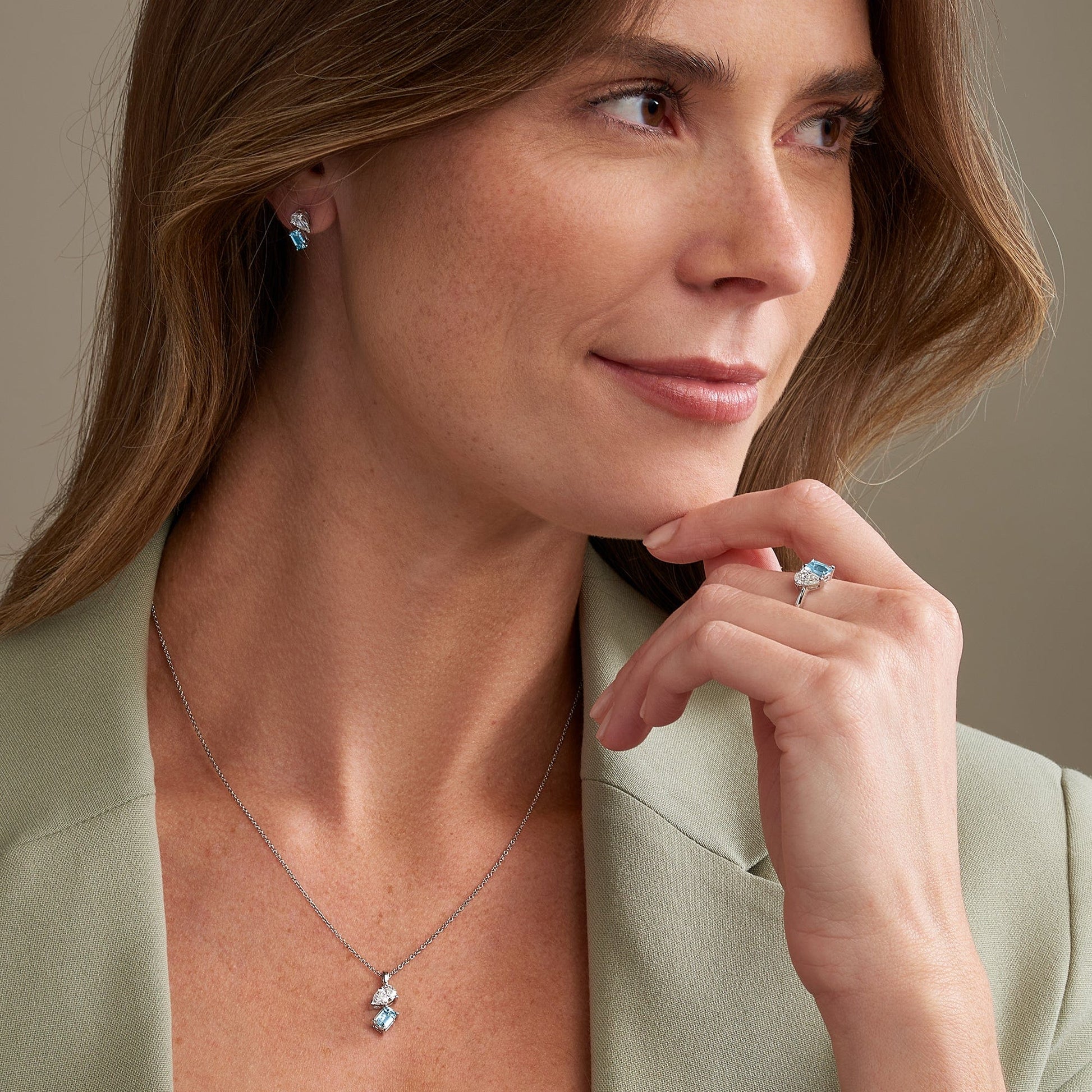 Promises 9ct Solid White Gold Pendant with Aquamarine & 0.5ct Lab-Grown Diamond