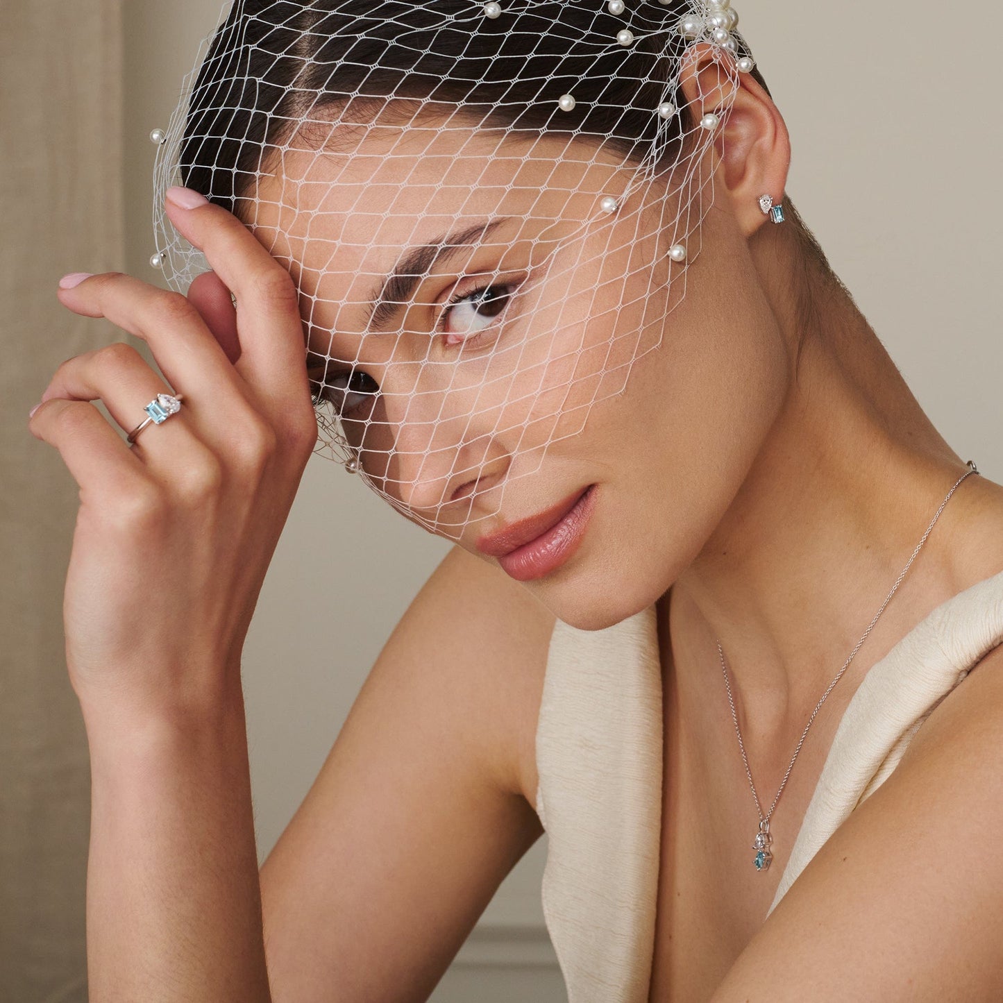 Promises 9ct Solid White Gold Stud Earrings with Aquamarine & 0.3ct Lab-Grown Diamonds