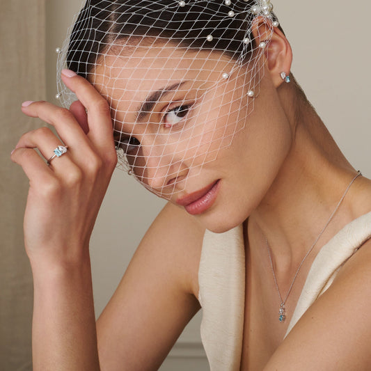 Promises 9ct Solid White Gold Stud Earrings with Aquamarine & 0.3ct Lab-Grown Diamonds