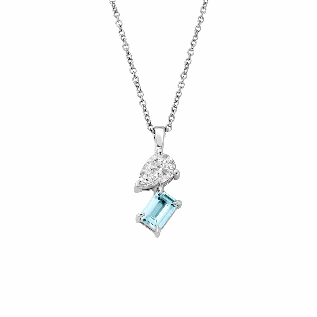 Promises 9ct Solid White Gold Pendant Aquamarine & 0.5ct Lab Grown Diamond