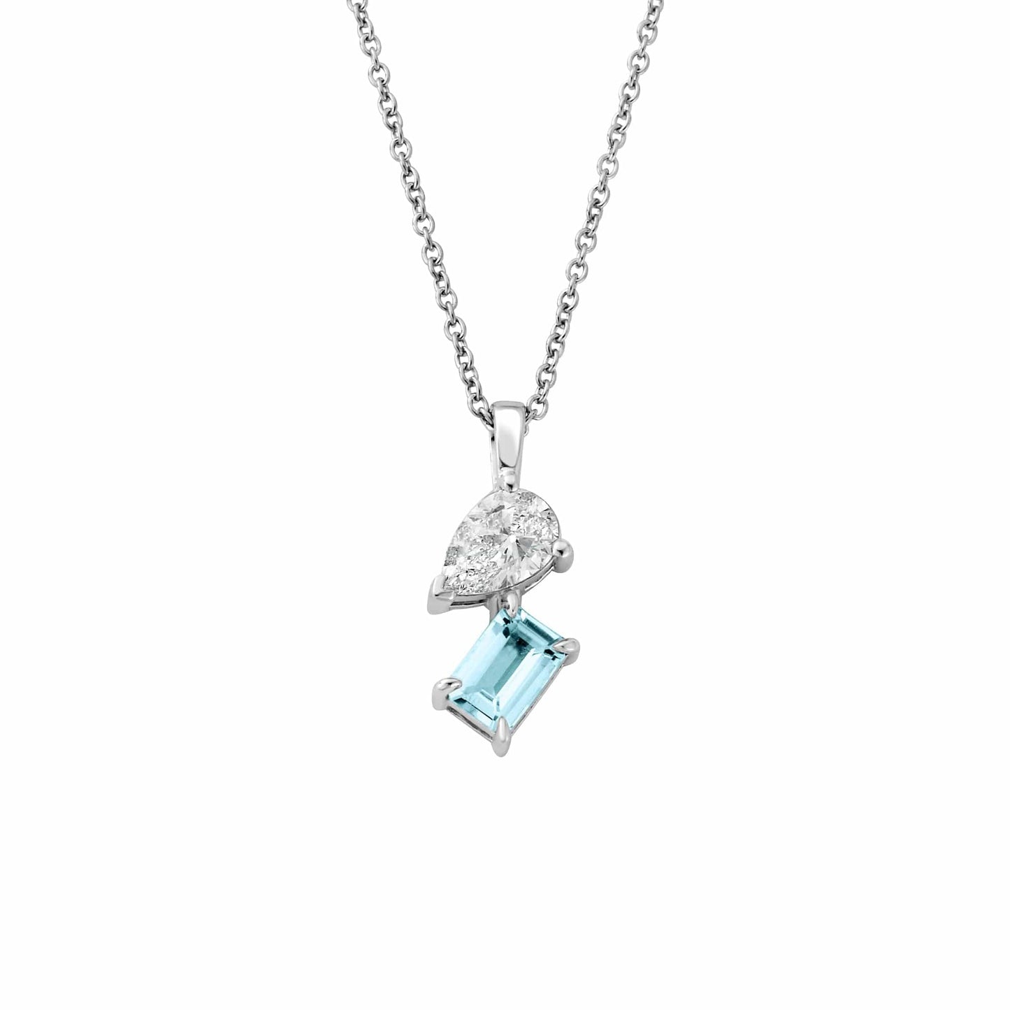 Promises 9ct Solid White Gold Pendant with Aquamarine & 0.5ct Lab-Grown Diamond