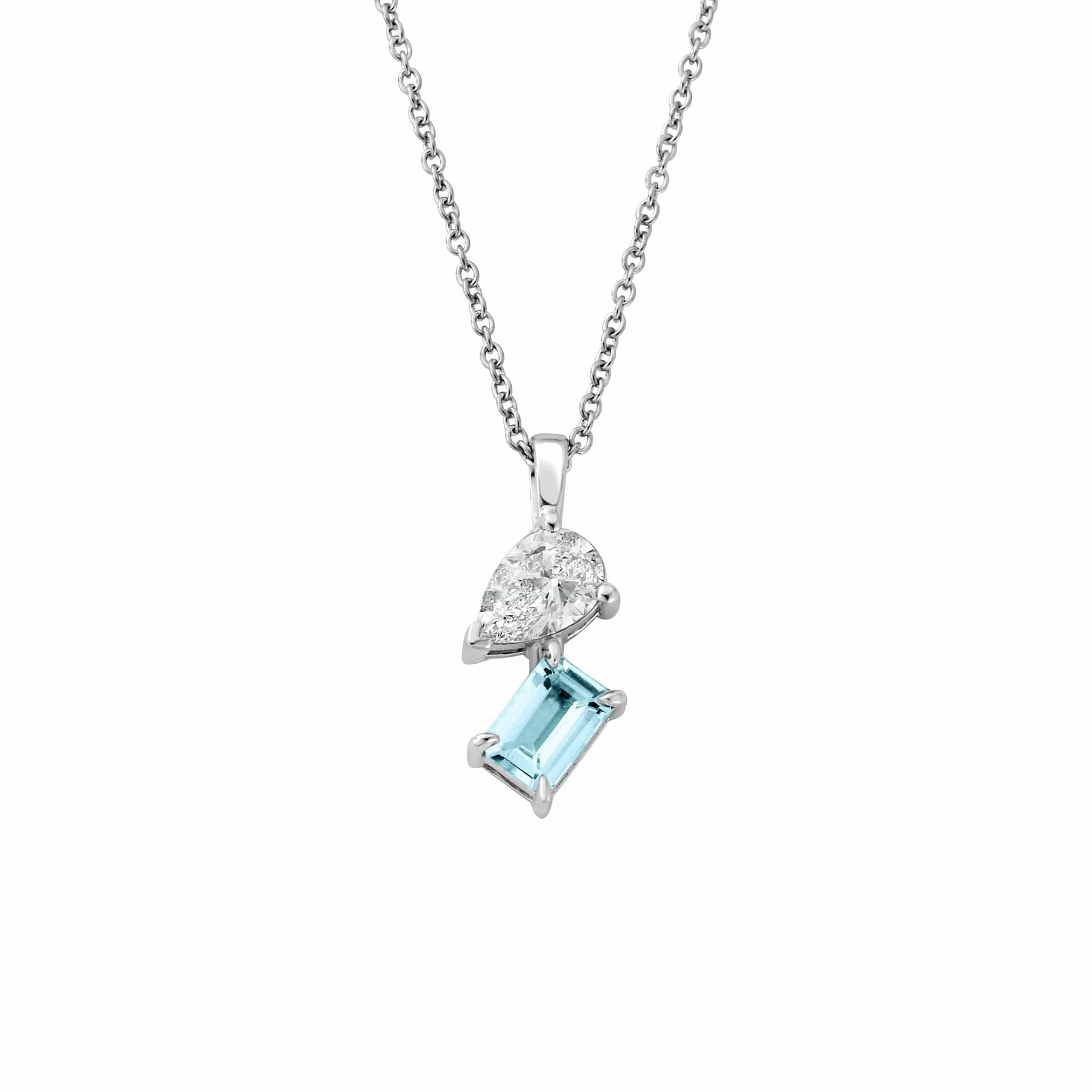 Promises 9ct Solid White Gold Pendant with Aquamarine & 0.5ct Lab-Grown Diamond