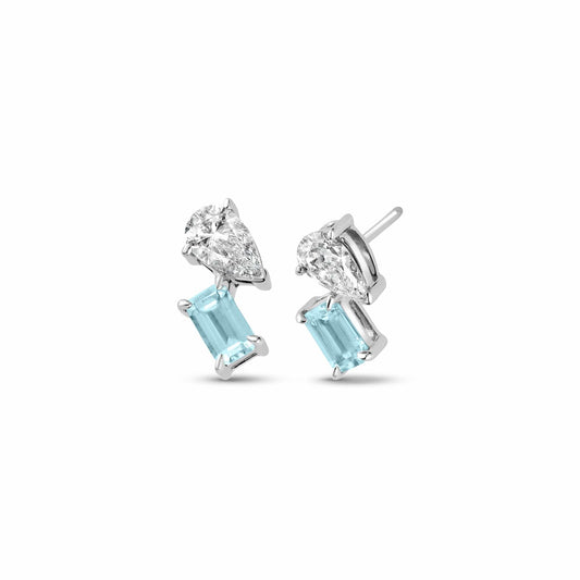 Promises 9ct Solid White Gold Stud Earrings with Aquamarine & 0.3ct Lab-Grown Diamonds