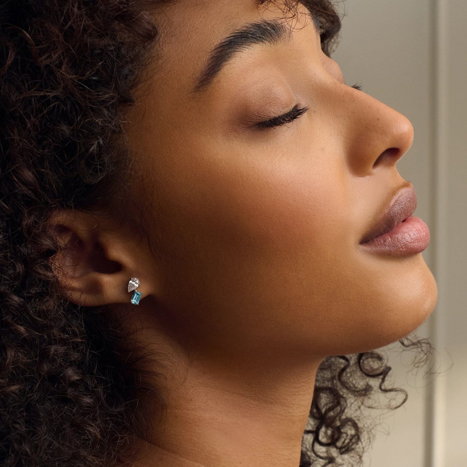 Promises 9ct Solid White Gold Stud Earrings with Aquamarine & 0.3ct Lab-Grown Diamonds