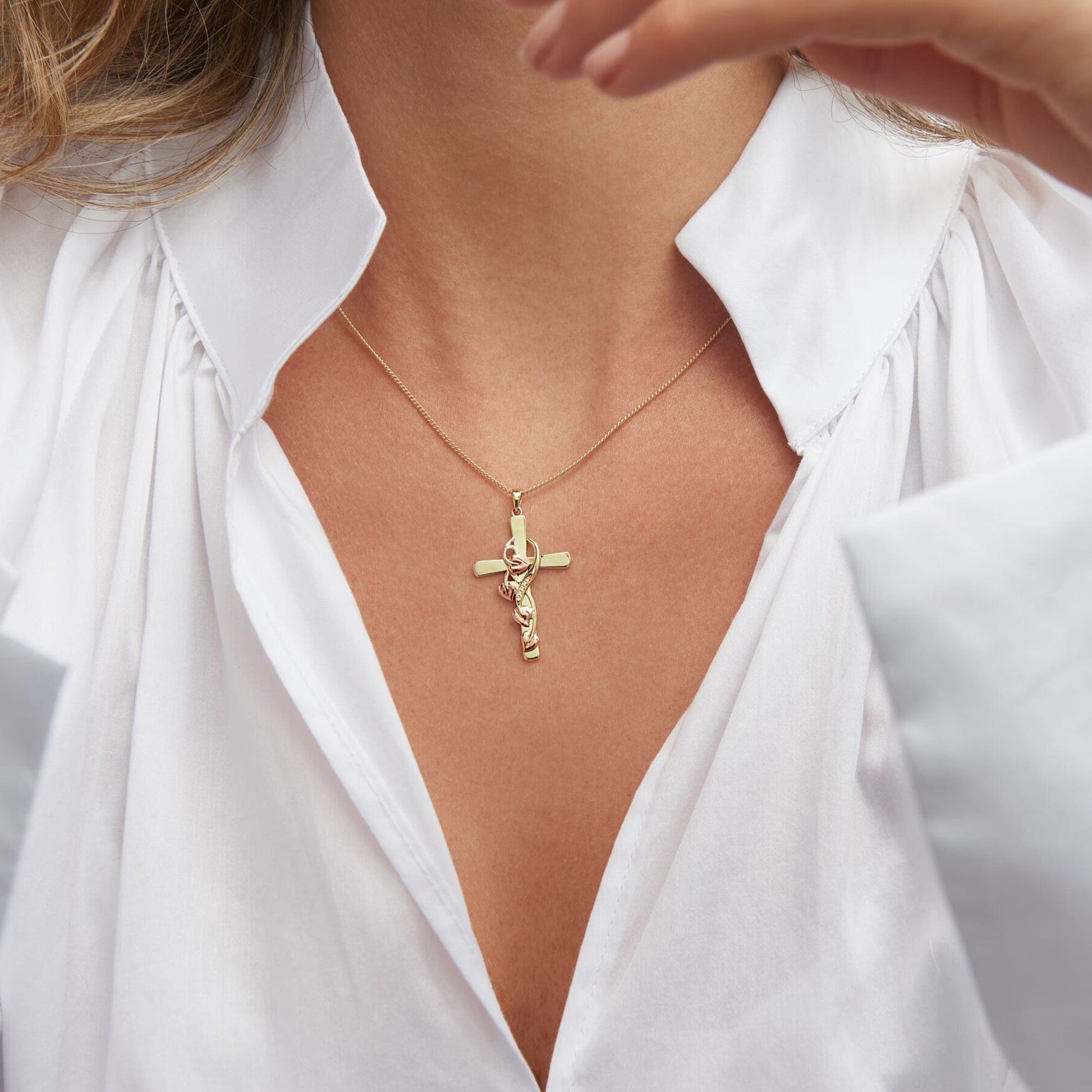 Tree of Life® 9ct Solid Gold Vine Cross Pendant with Diamonds