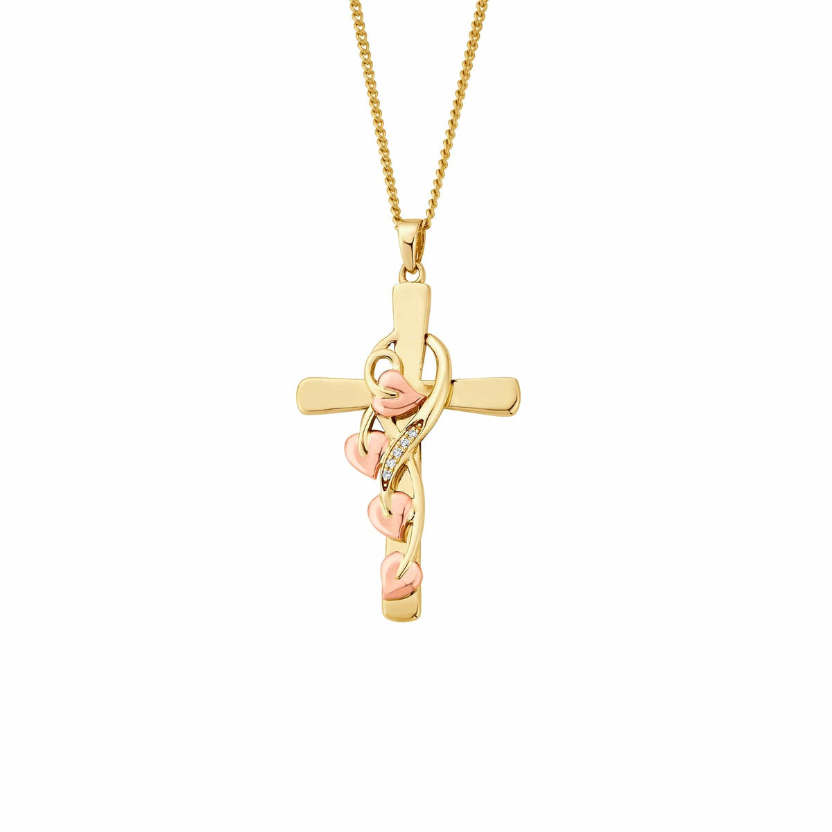 Tree Life® 9ct Solid Vine Cross Pendant Diamonds