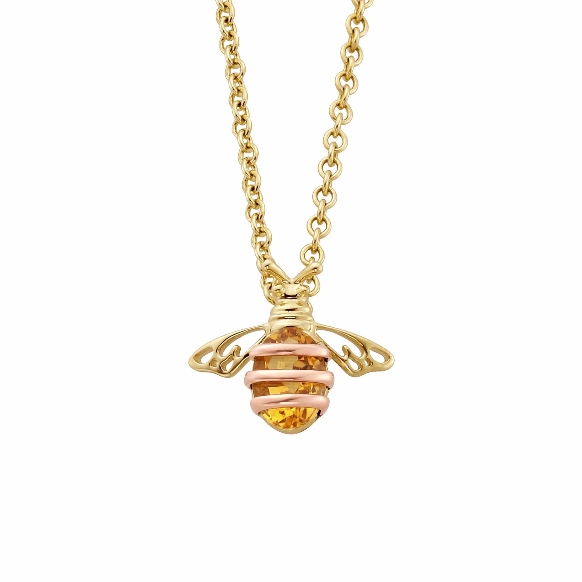 Nature's Wonder 9ct Solid Gold Honey Bee Pendant with Citrine