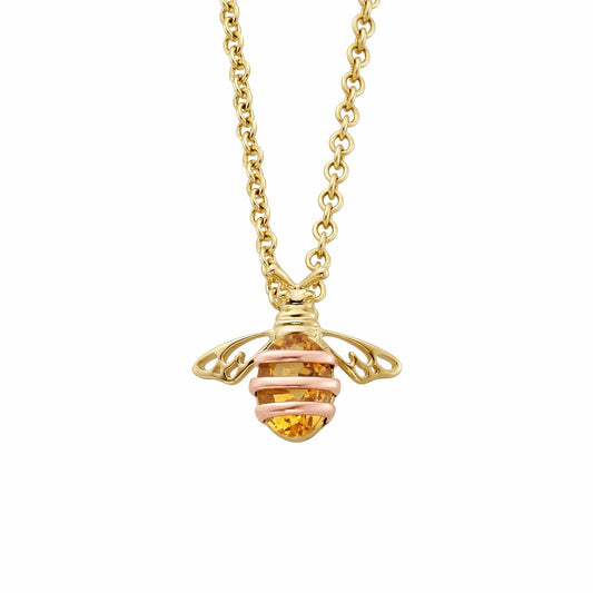 Nature's Wonder 9ct Solid Gold Honey Bee Pendant with Citrine