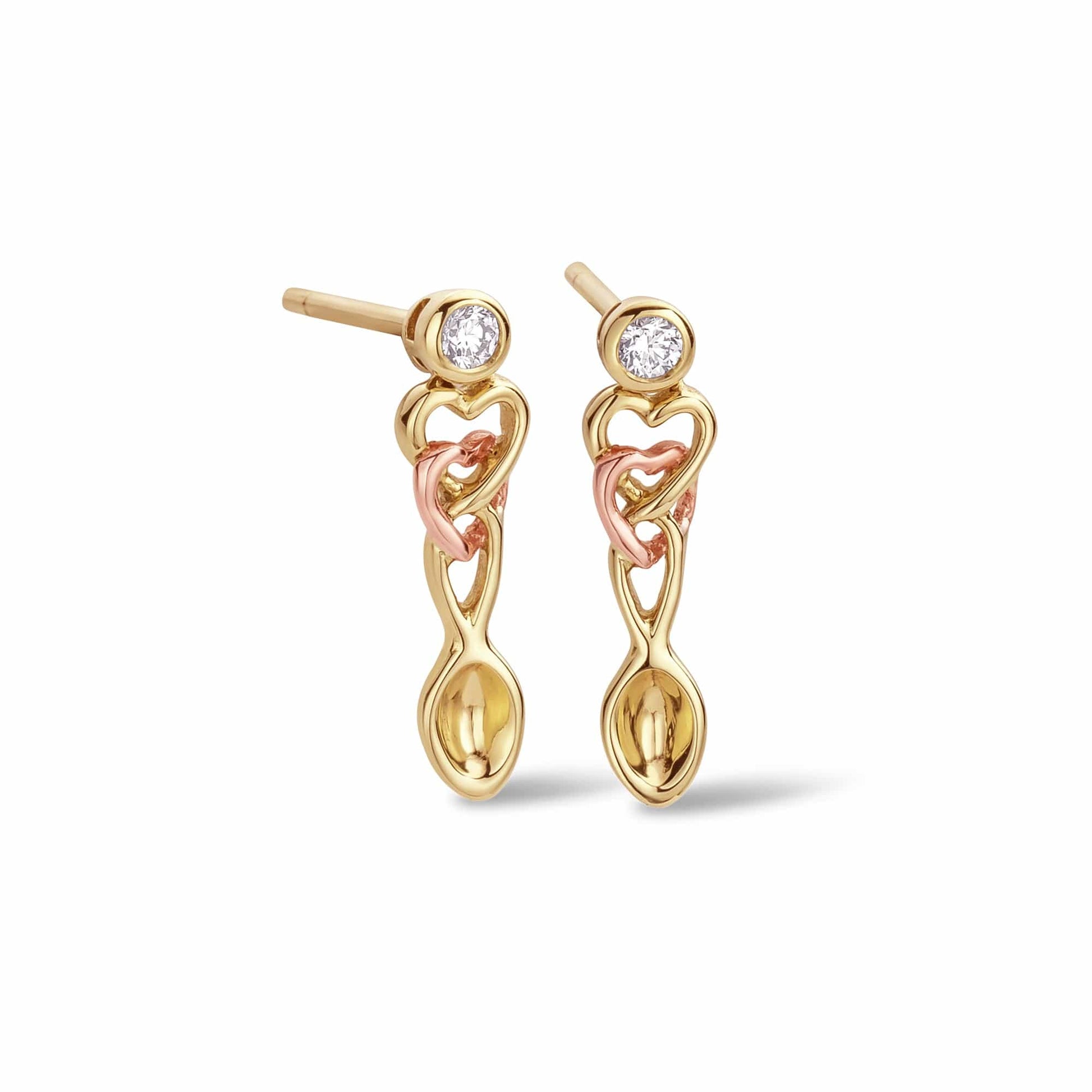 Lovespoons Gold and Diamond Drop Earrings