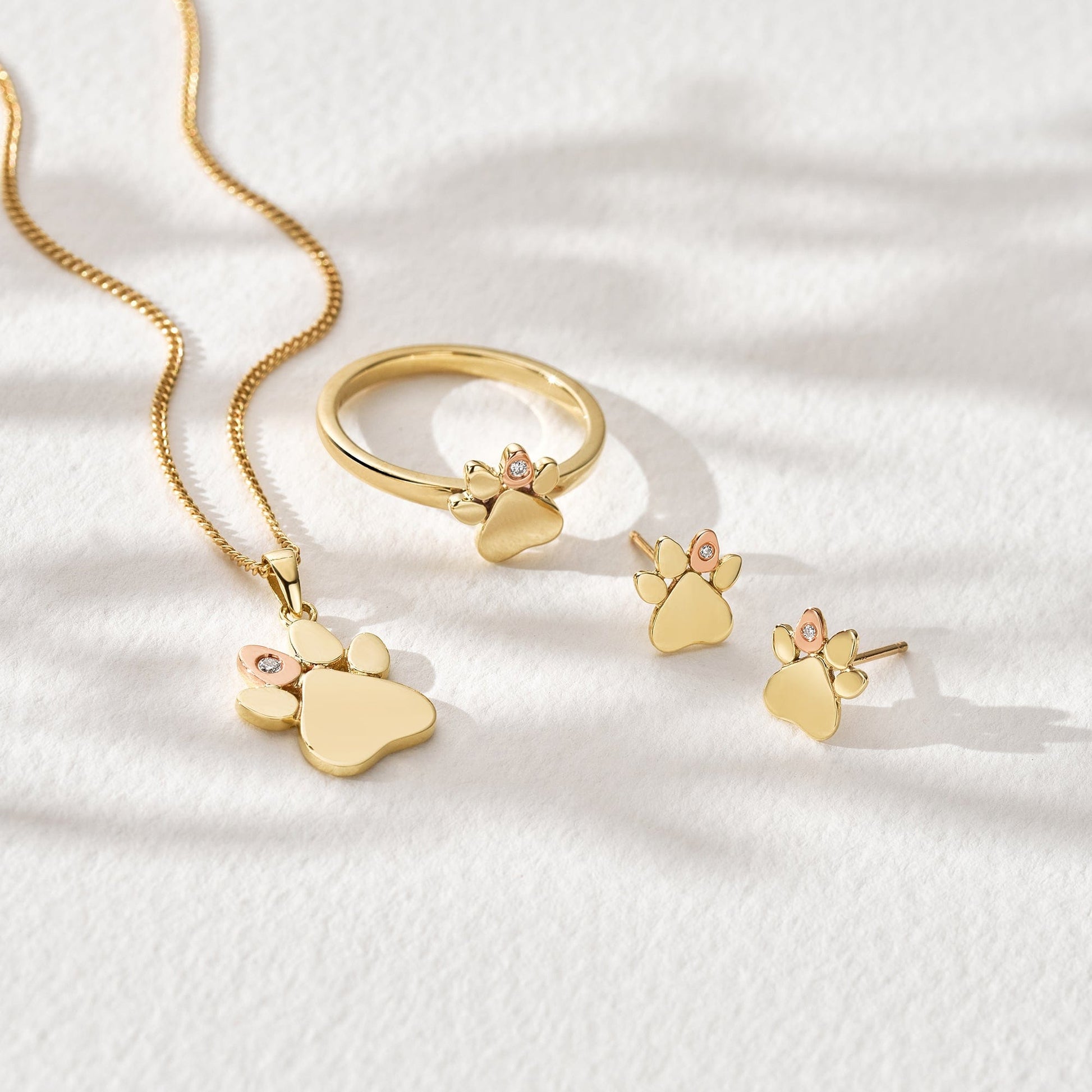 Paw Prints 9ct Solid Gold Pendant with Diamond