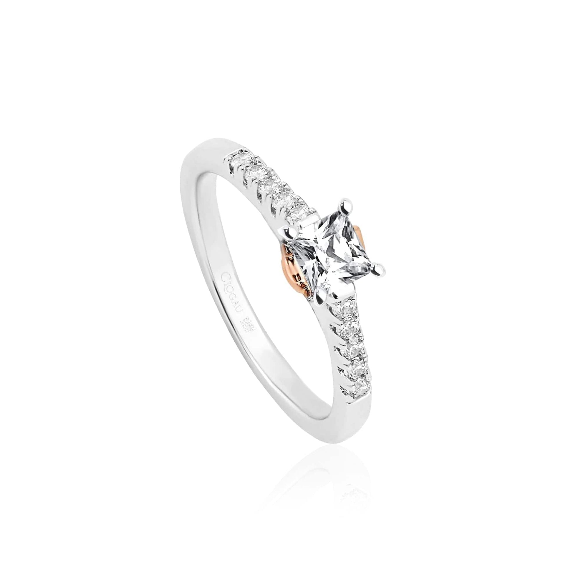9ct White Gold Timeless Love Engagement Ring with 0.3ct Princess Cut Diamond
