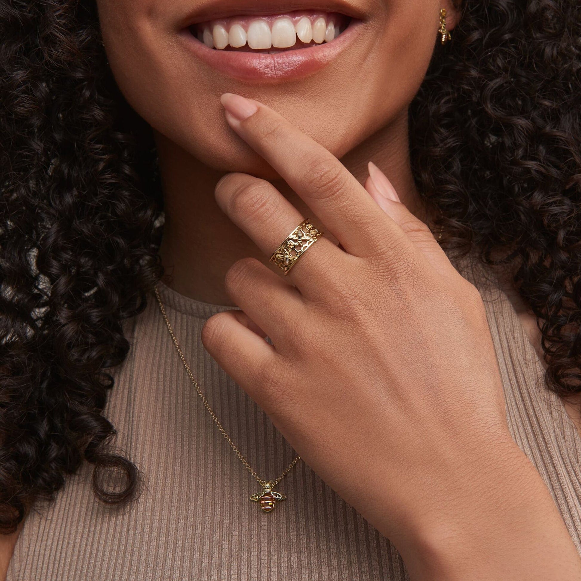 Honey Bee Gold and Citrine Honeycomb Ring